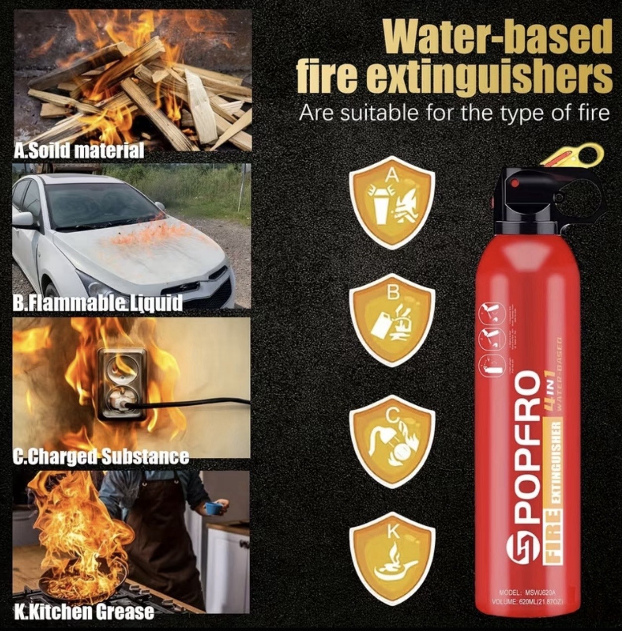 Portable Fire Extinguisher Home, Garage, Kitchen, Four-in-One Fire Extinguisher