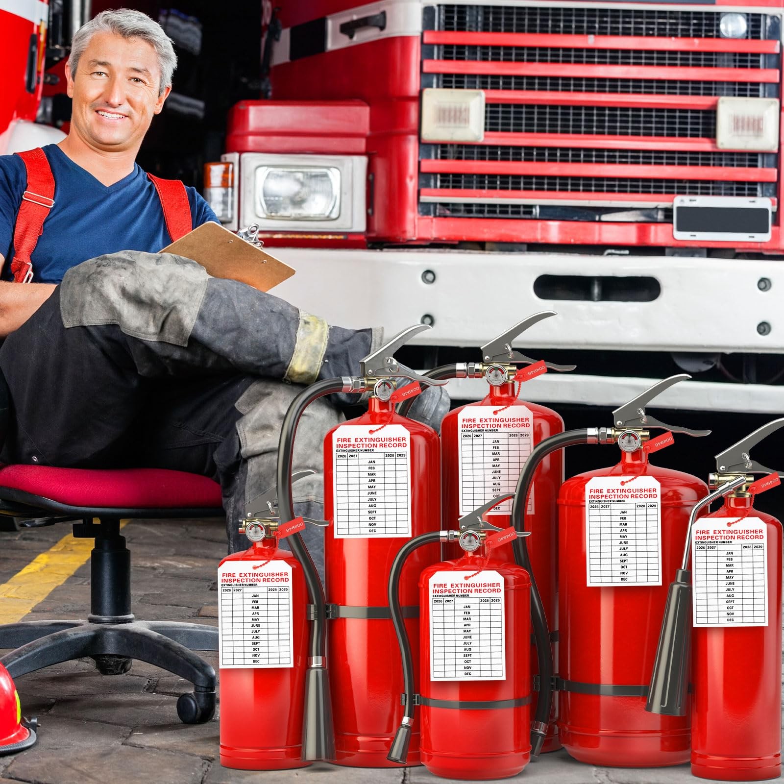 101 Pieces Monthly Fire Extinguisher Inspection Tags 2026 to 2029 Plastic Mai…