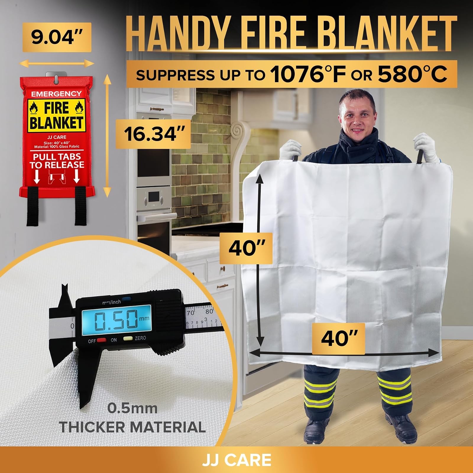 JJ CARE Fire Blanket 40×40 Inch 2 Pack