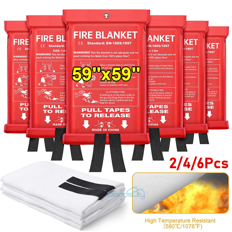 Fire Extinguishing Blanket 2-6Pack – Fiberglass Emergency Home Retardant 59″x59″