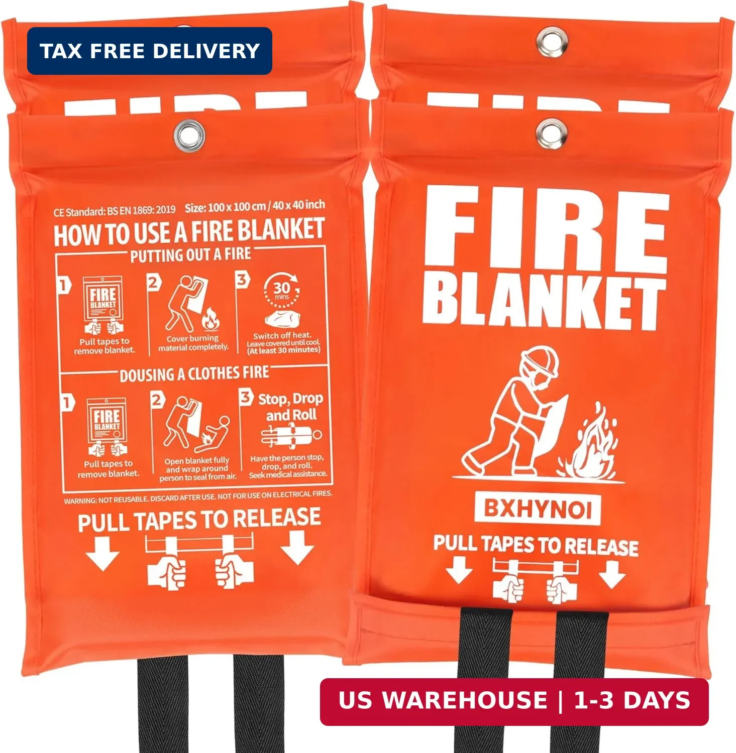 Emergency Fire Blanket 4 Pack 40″x40″, Essential Fire Safety Blanket for Kitchen