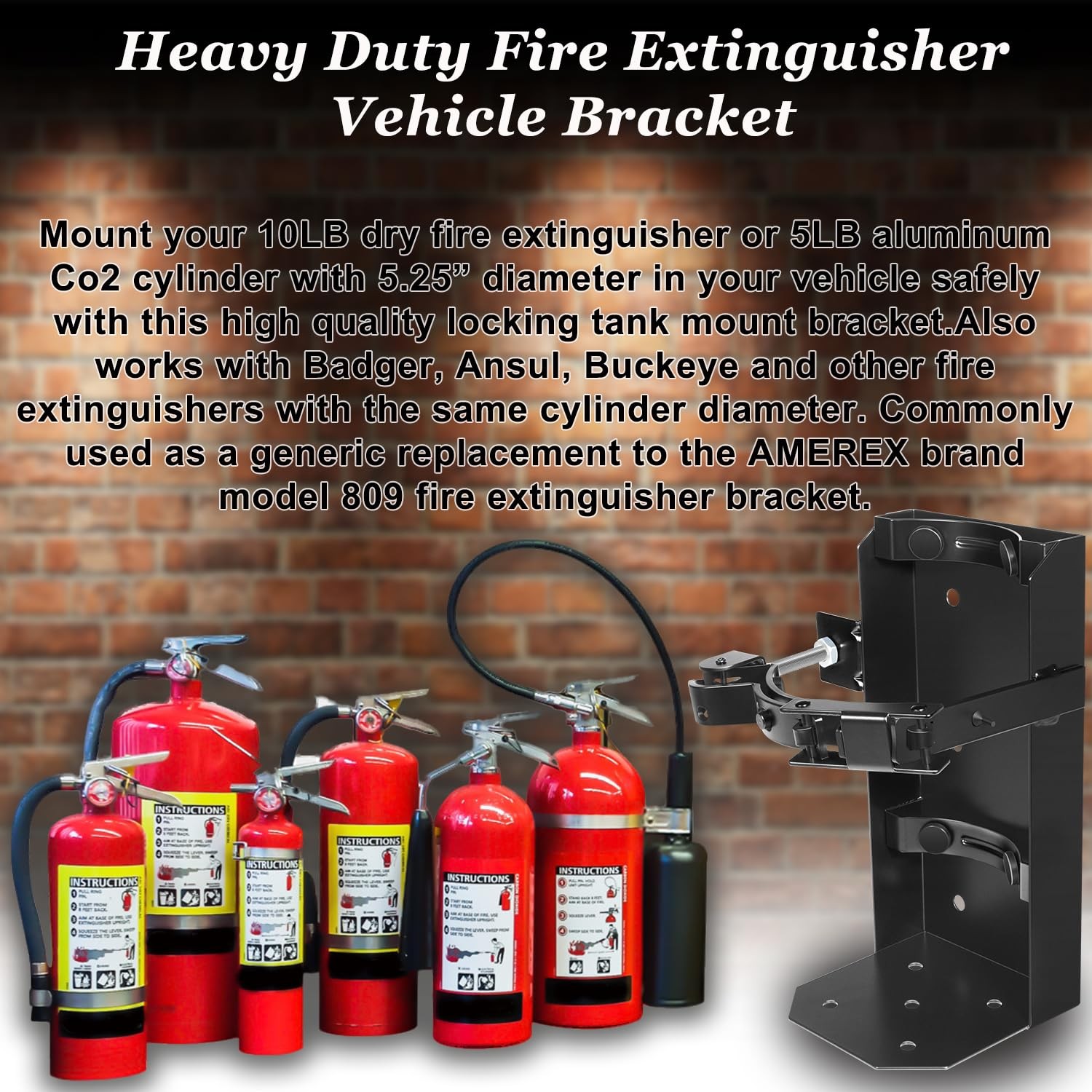 Heavy Duty Vehicle Mount,Fire Extinguisher Bracket and Base – St12 Steel Black,F