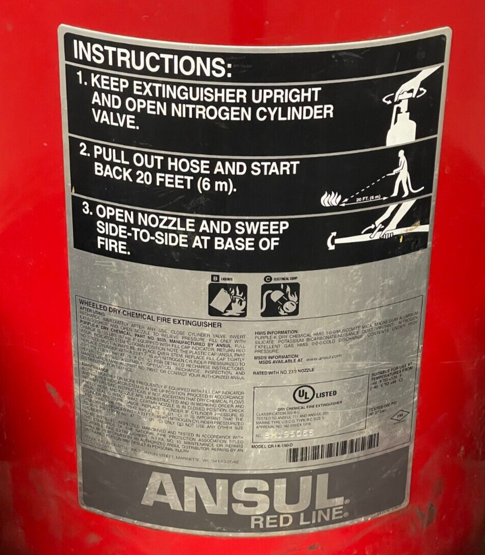 ANSUL RED LINE 2 WHEELED EXTINGUISHER CR-I-K-150-D SINGLE VALVE