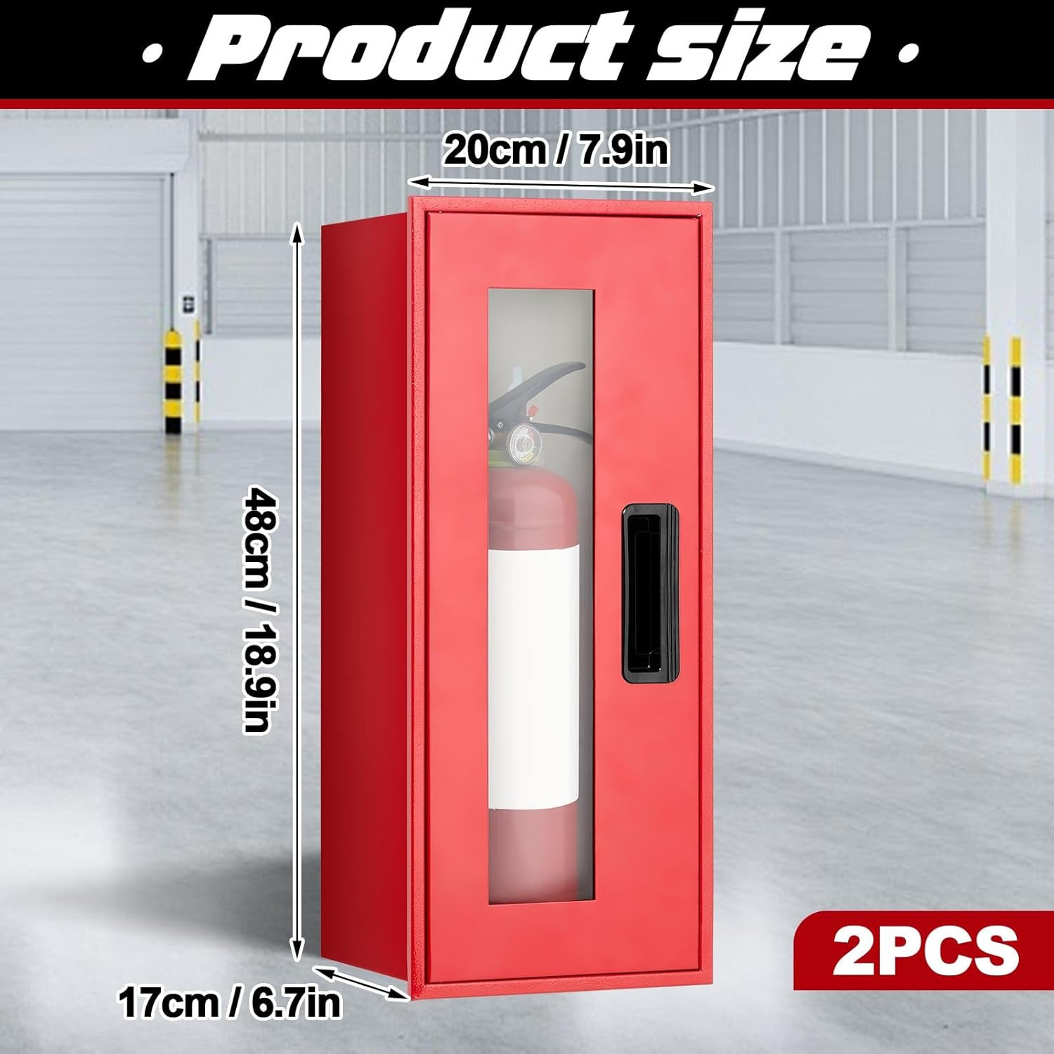 2 Pack Red Steel Fire Extinguisher Cabinet for Indoor/Outdoor Use