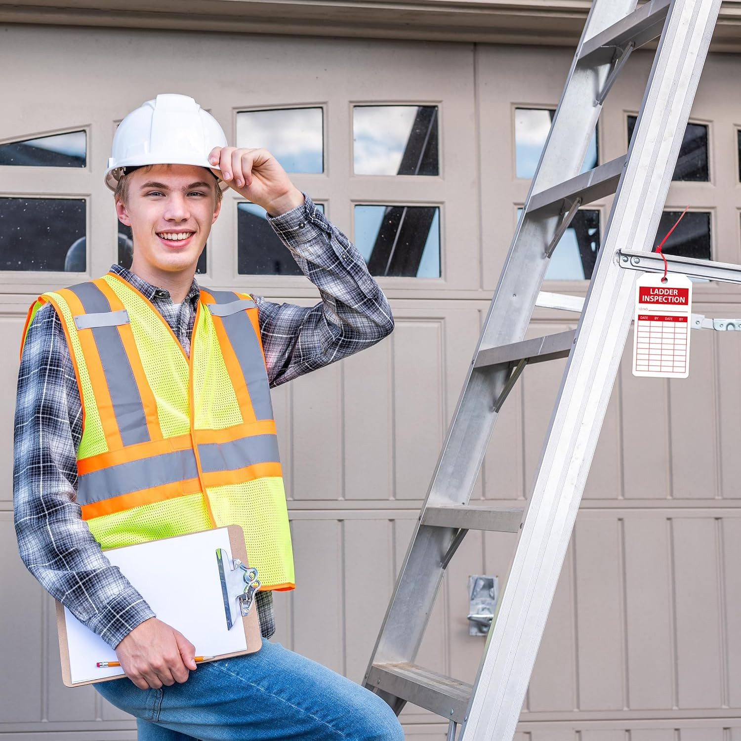 90 Sets Ladder Safety Inspection Tags with Adjustable Zip Ties 5.51 X 3 Inch Acc