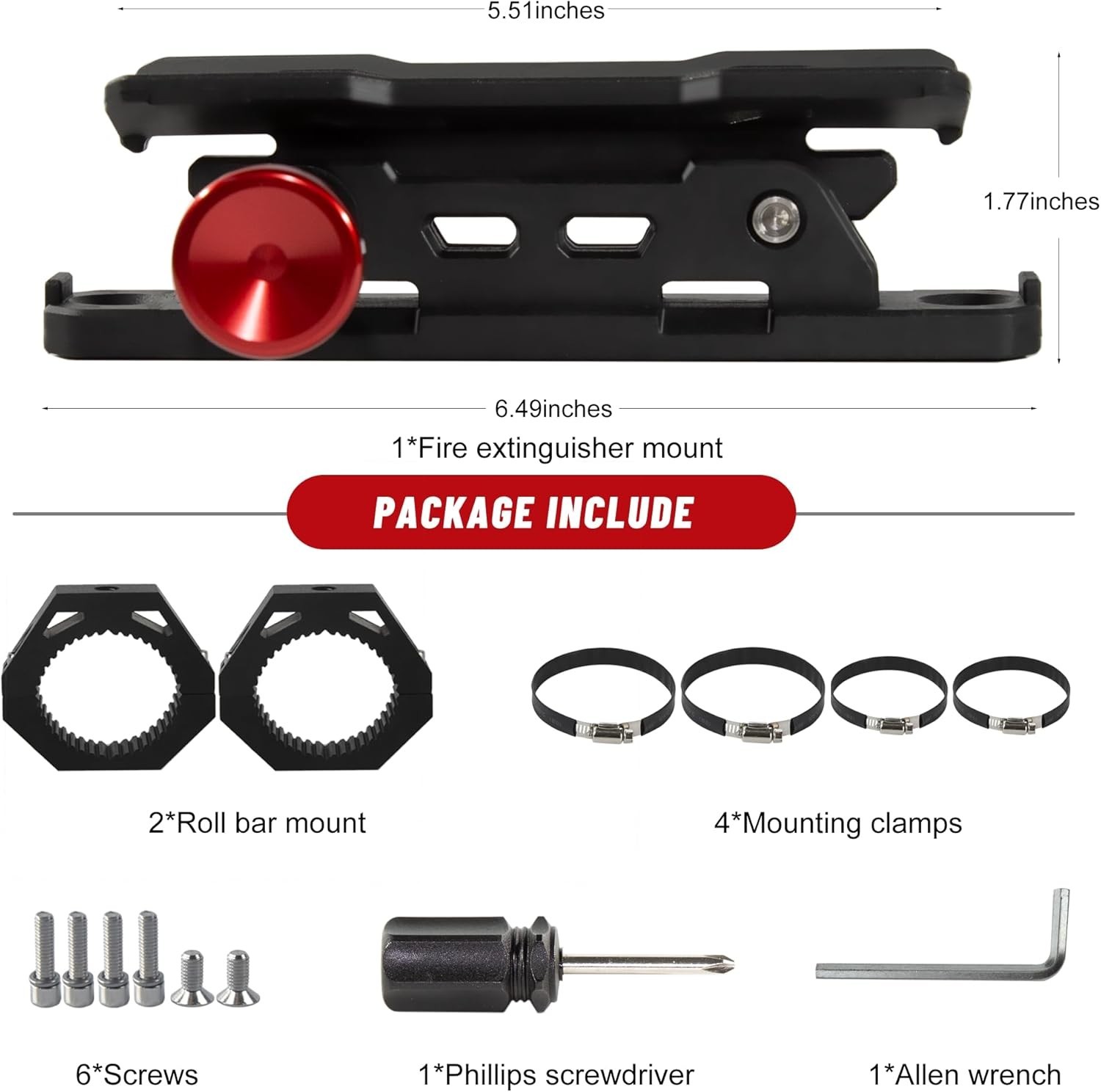 UTV Fire Extinguisher Mount Kit Quick Release Roll Bar Holder 1.75-2″