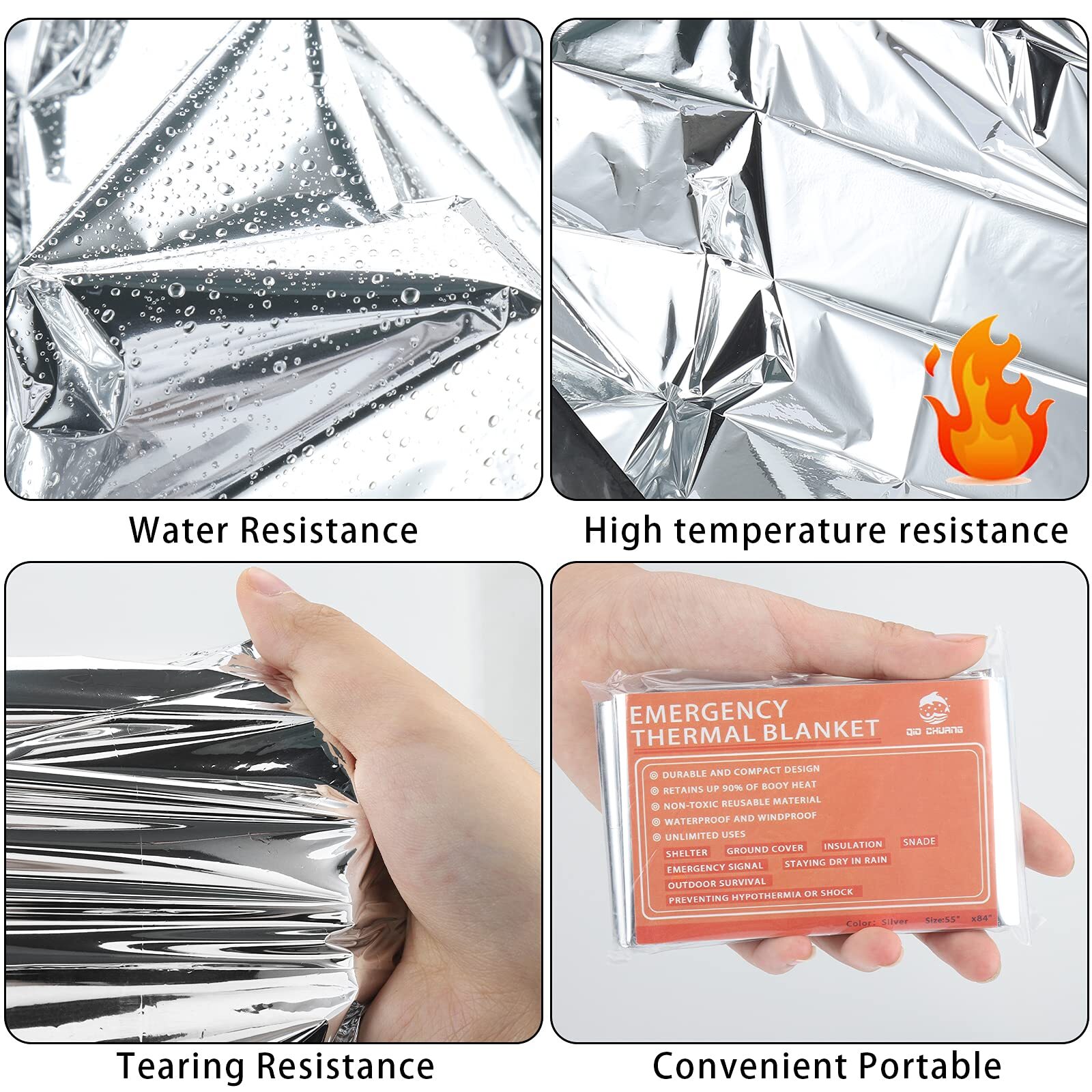QIO CHUANG Emergency Mylar Thermal Blankets -Space Blanket Survival kit Campi…