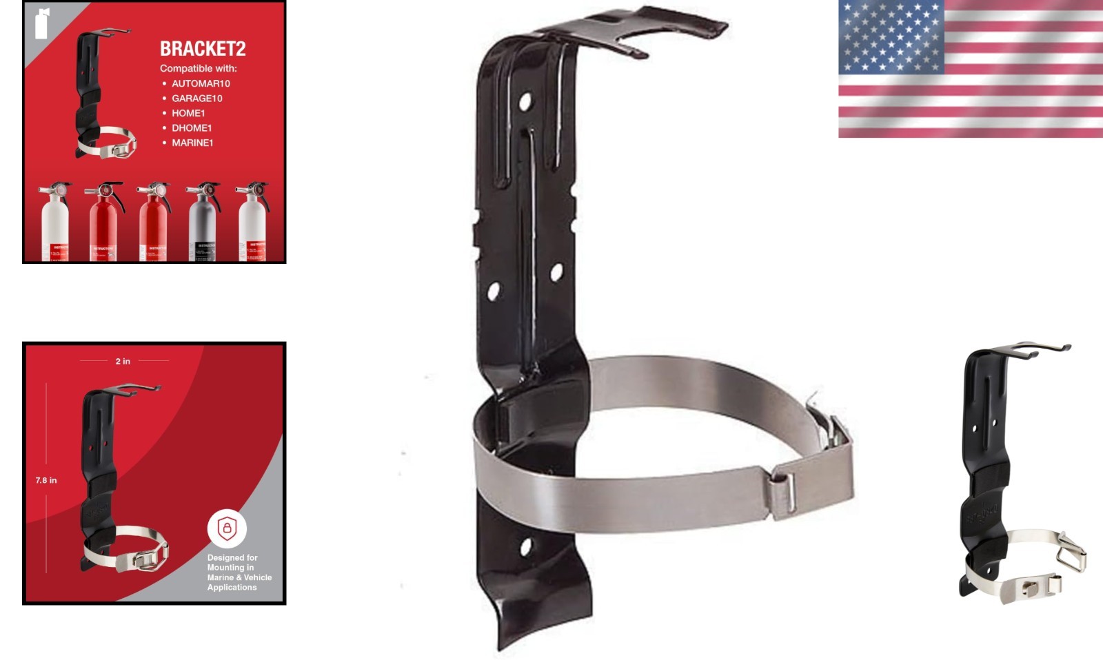 Durable Black Powder Coated Fire Extinguisher Bracket, Secure & Versatile Use