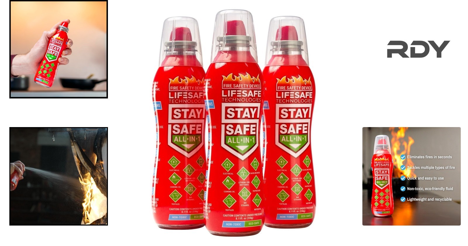 StaySafe All-in-1 Eco-Friendly Fire Extinguishing Spray – 3 Pack for Home Safety
