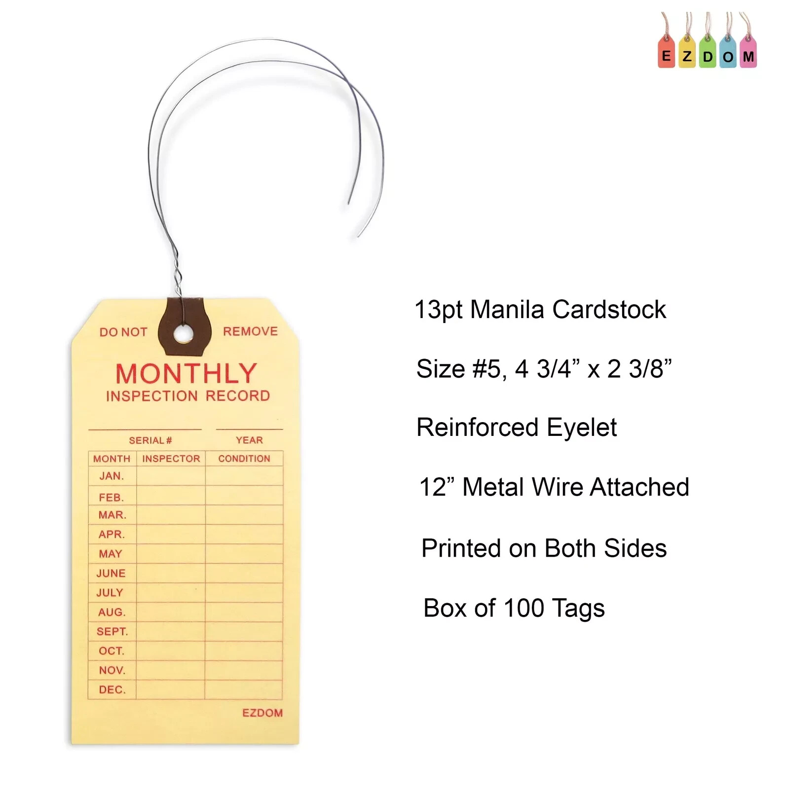 Fire Extinguisher Monthly Inspection Tags – 4 3/4″ x 2 3/8″ – Box of 100 Mani…