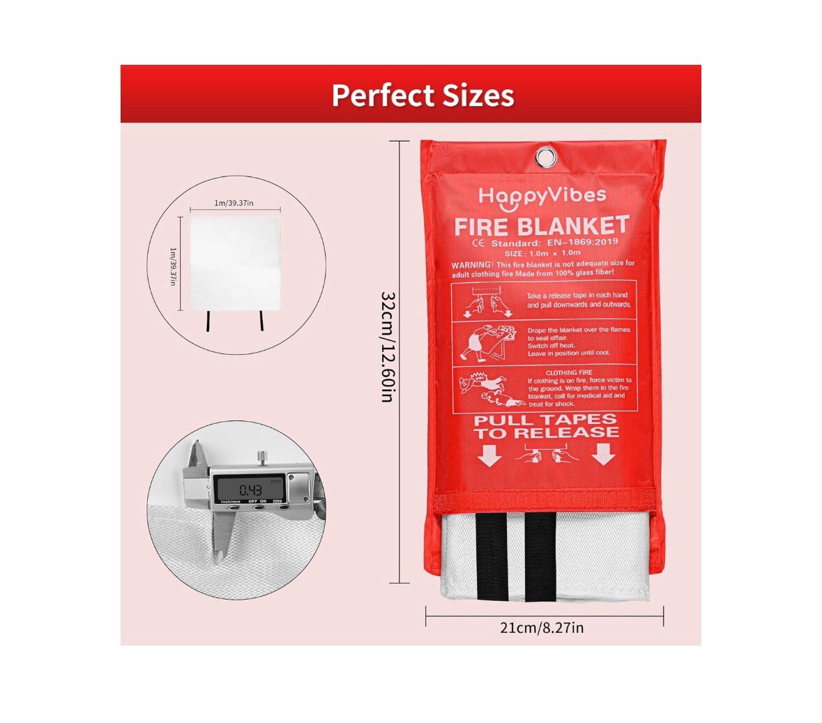 Fire Blanket for Home and Kitchen – Safety Fiberglass Emergency Fire 4 pack