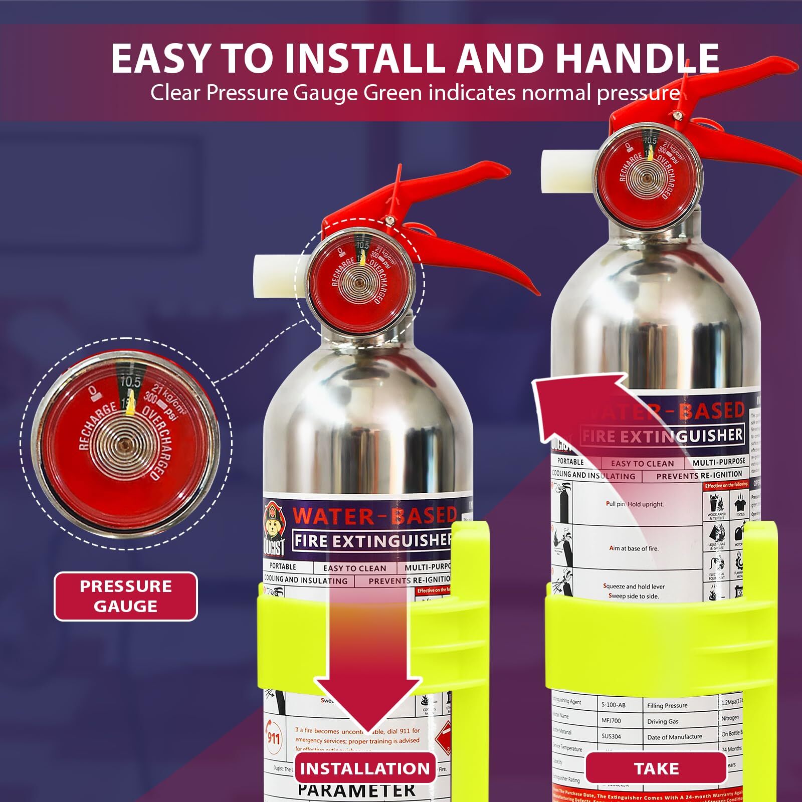 Ougist Portable Fire Extinguisher for Home with Mount, Non-Toxic Water-Based Fir