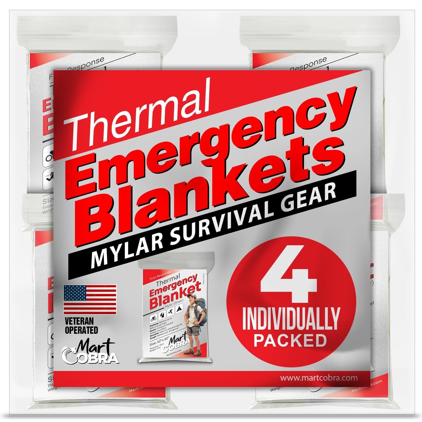 Emergency Blanket 4-Pack Space Mylar Blankets Survival Gear and Supplies Reus…
