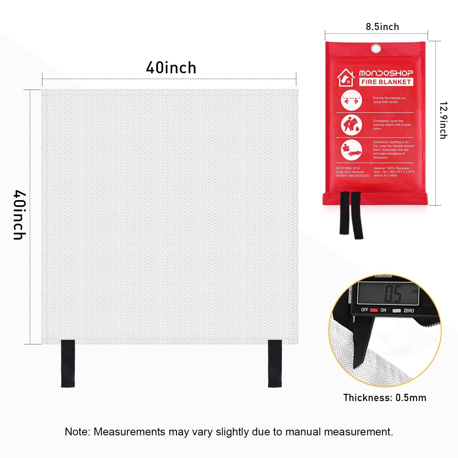 Fire Blanket 4 Pack – 40″x40″ Reusable, High Temp Resistant, Non-Toxic, Easy Sto