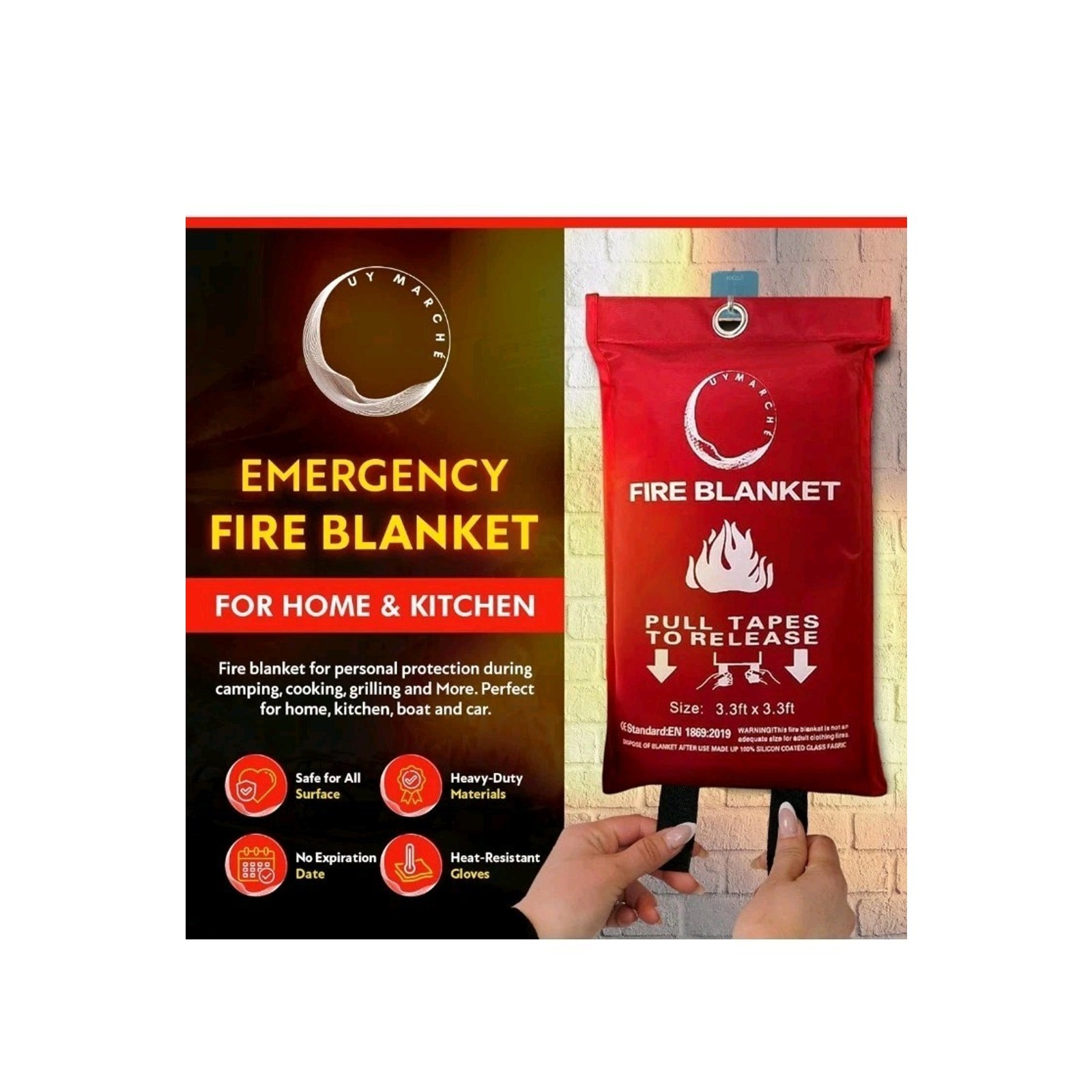 Silicone Fire Blanket Home Kitchen 40″x40″ | Emergency Silicon Coated