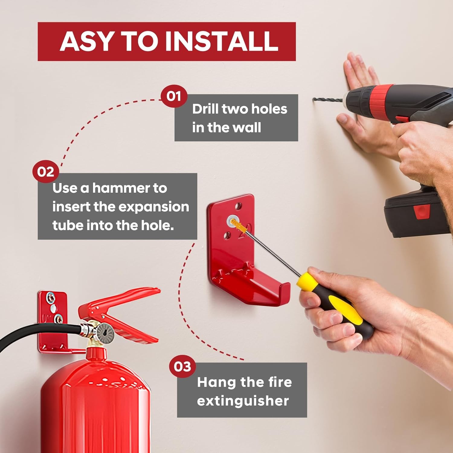 2pc Fire Extinguisher Mount Bracket Universal Wall Holder Hanger 5lb to 40lb Red
