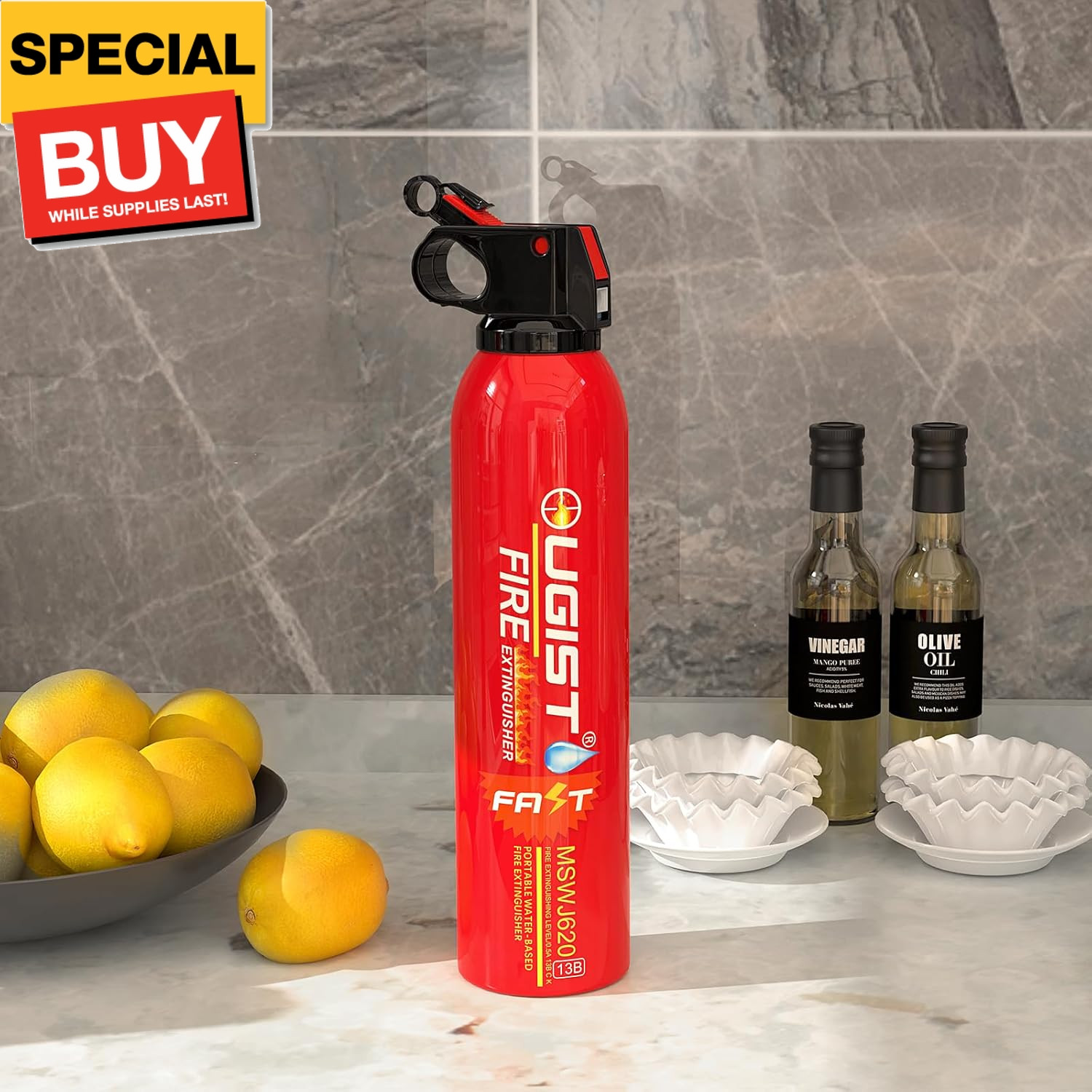 Small Portable Fire Extinguisher for Home and Kitchen, 21oz Each, 1-Pack, Water-