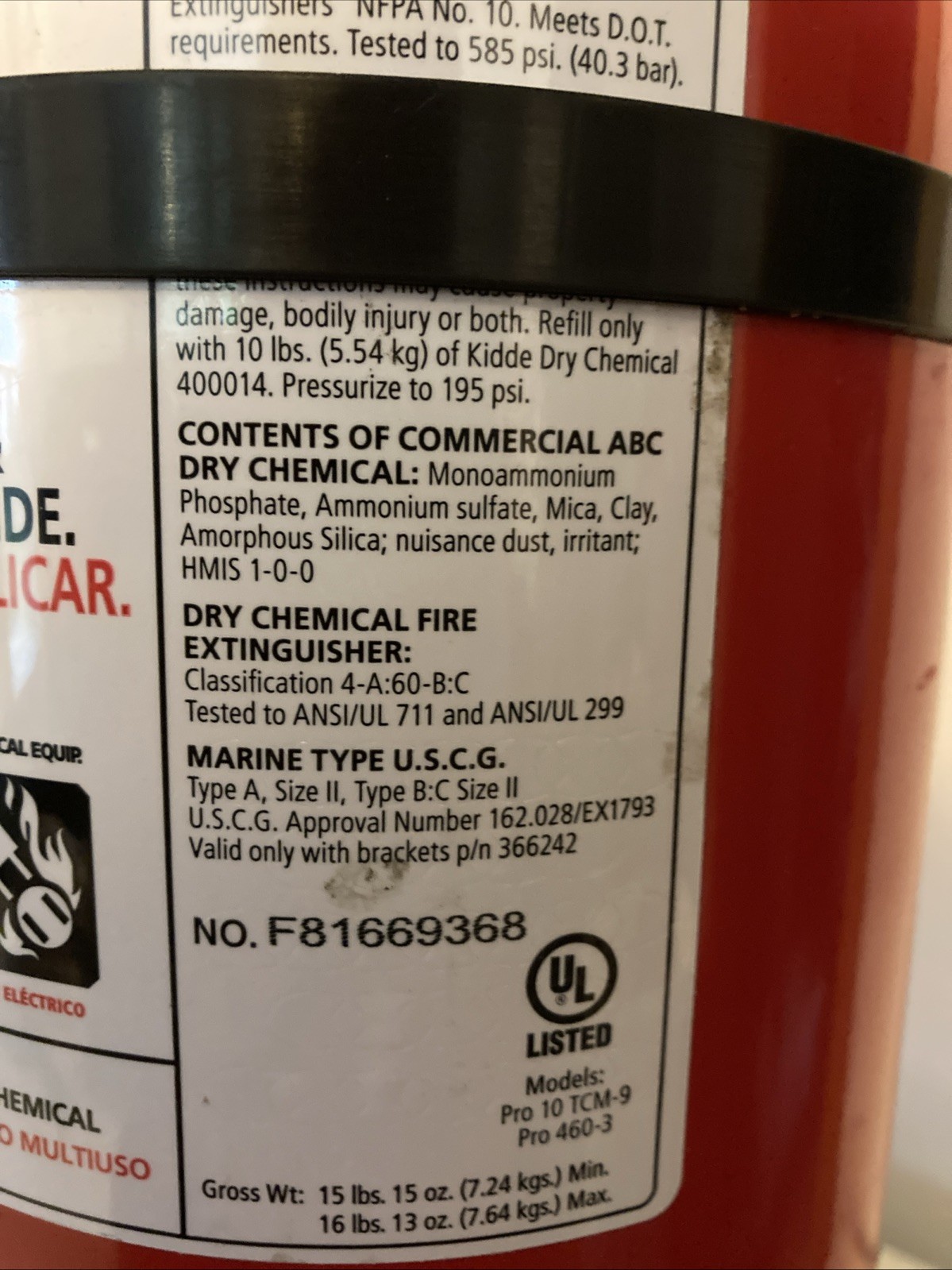 Kidde Multi Purpose 10 Lbs. Dry Chemical Fire Extinguisher ~ Unused