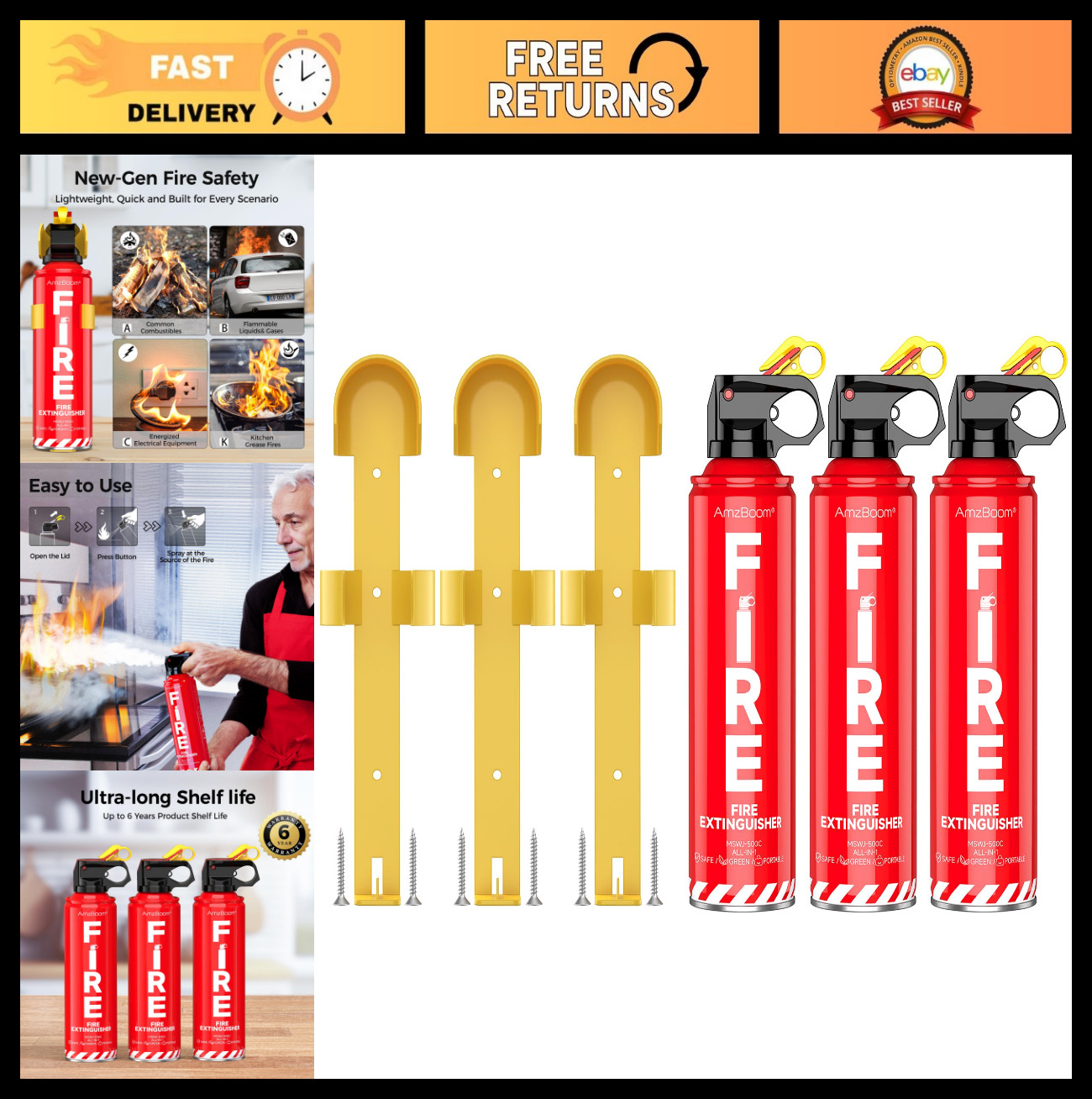 Water-Based Fire Extinguishers 3 Pack – Portable Multi-Purpose Safety Spray for
