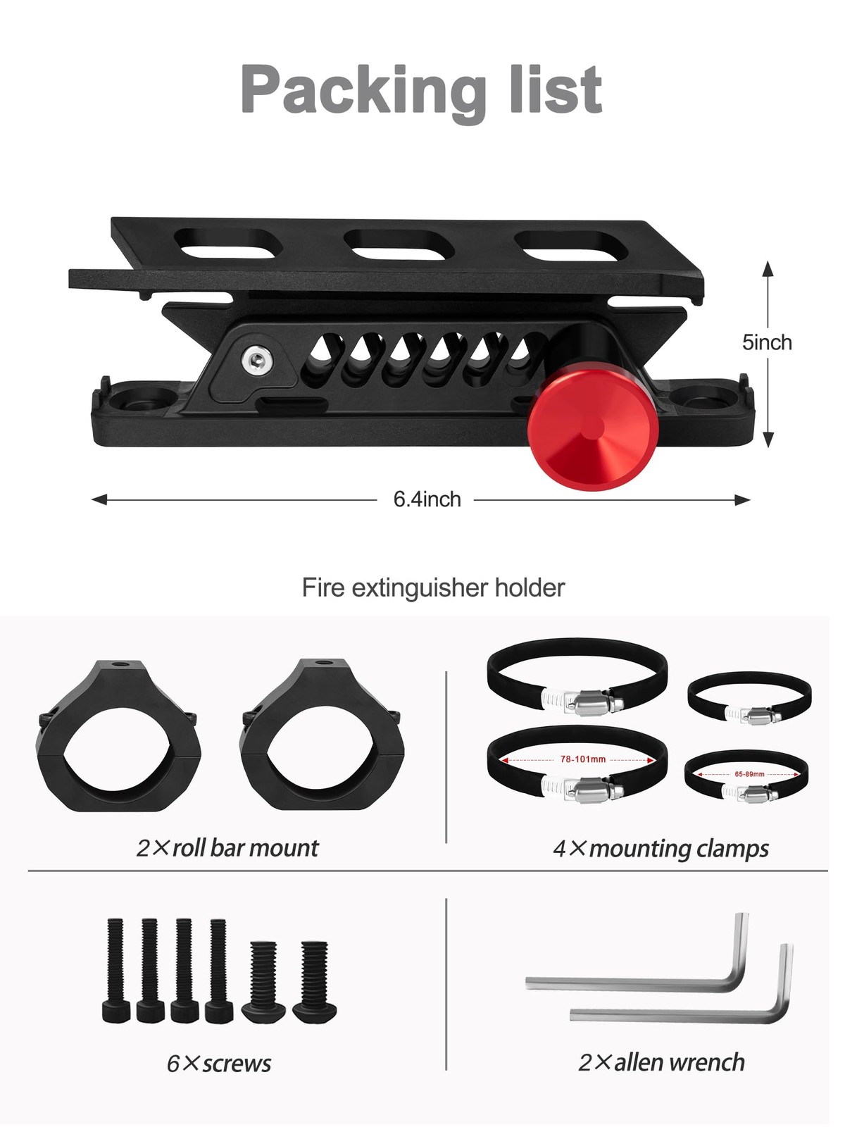 Fire Extinguisher Mount Kit Quick Release 1.75″-2″ Polaris RZR Can Am X3 Jeep