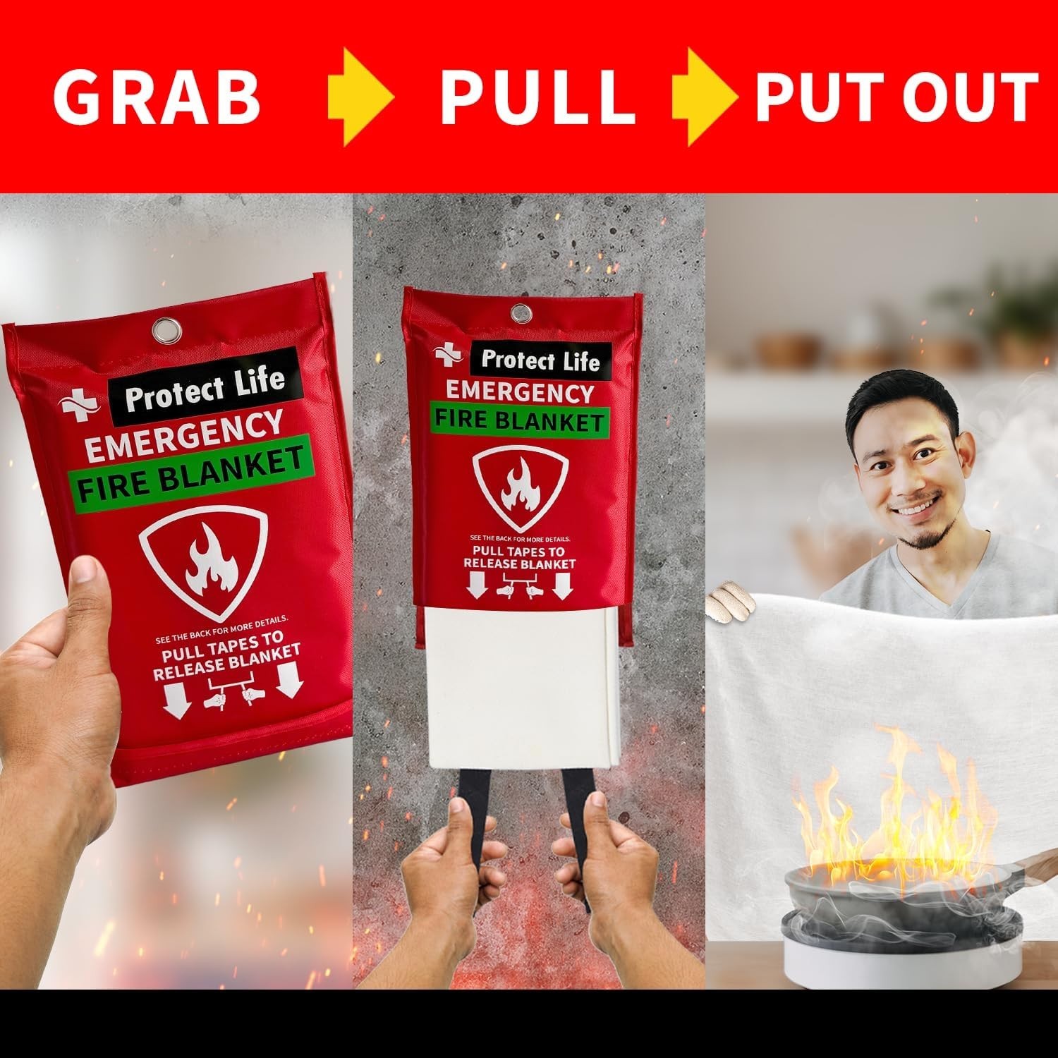 Emergency Fire Blanket, 40″x40″, Fire Suppression/Retardant Tarp for Home, 2Pack