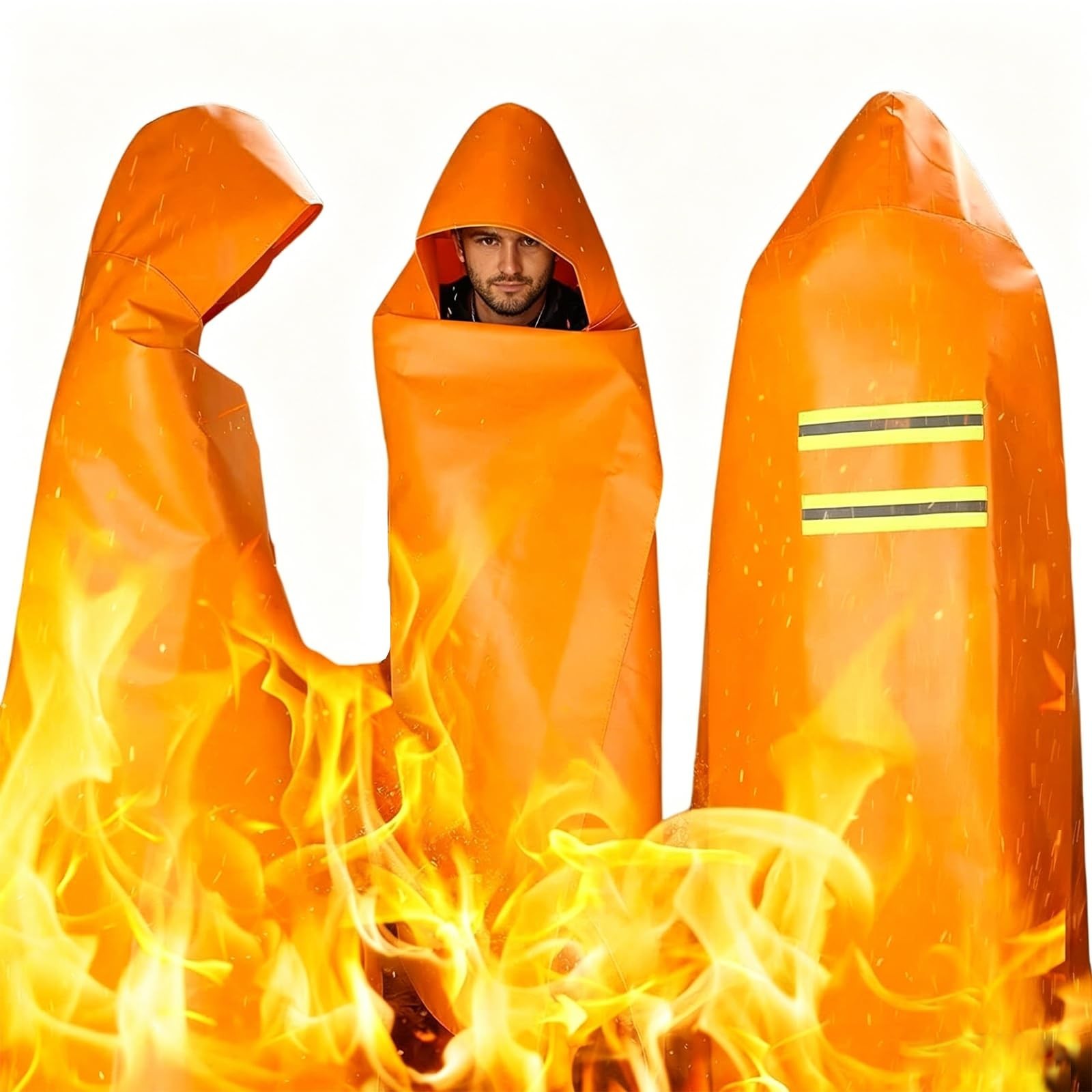 Emergency Fire Escape Cloak – Extra Large Fireproof Blanket, 72x70in, Reusable,