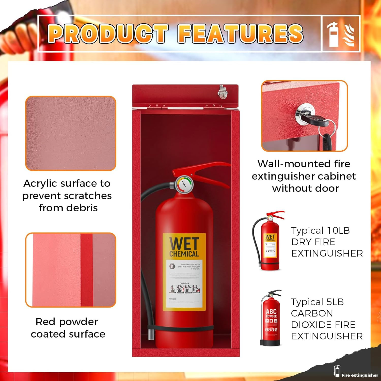 Heavy Duty Red Fire Extinguisher Cabinet – 2 Pack, Wall & Surface Mount
