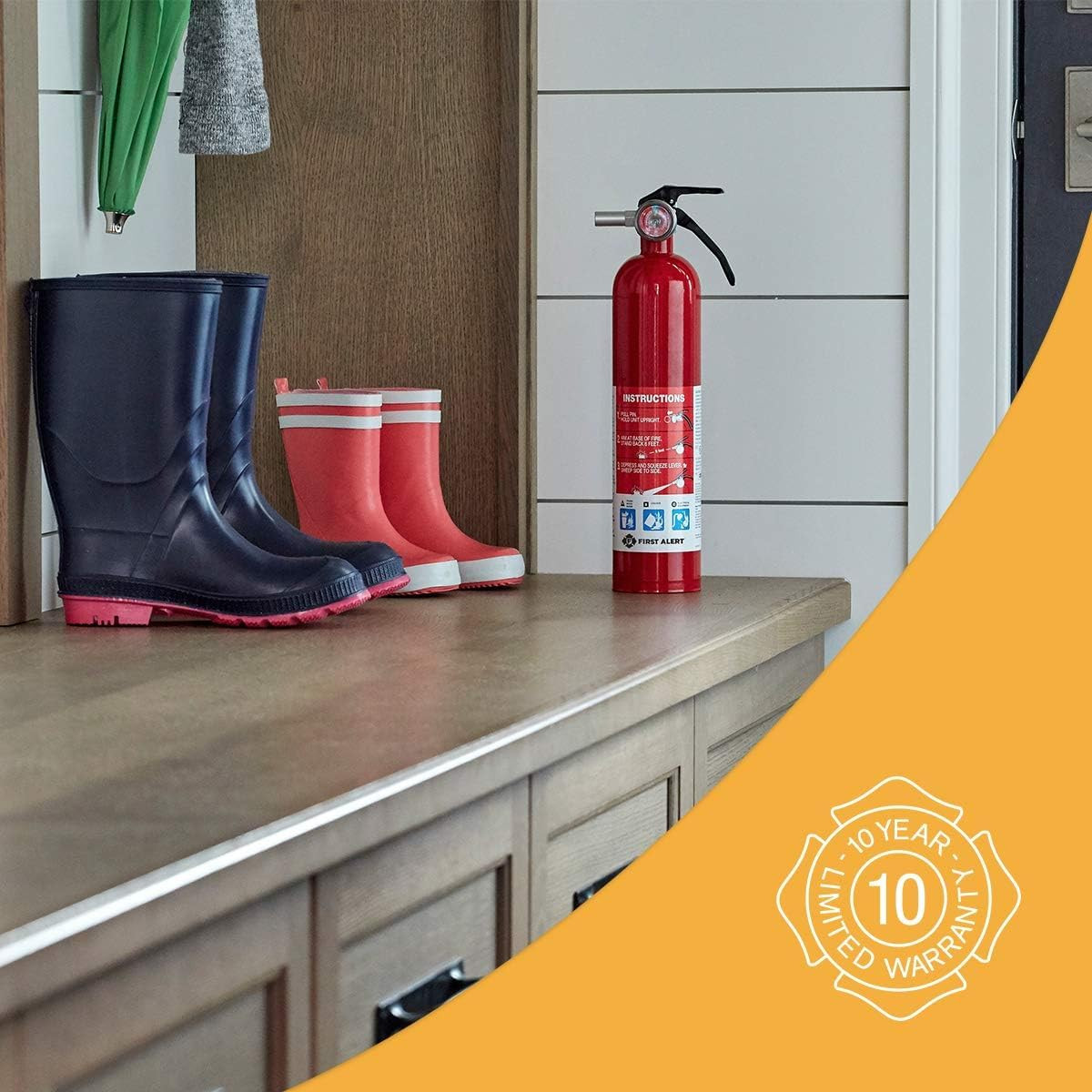 First Alert Fire Extinguisher for Home, Standard Rechargeable Compliance Unit, U