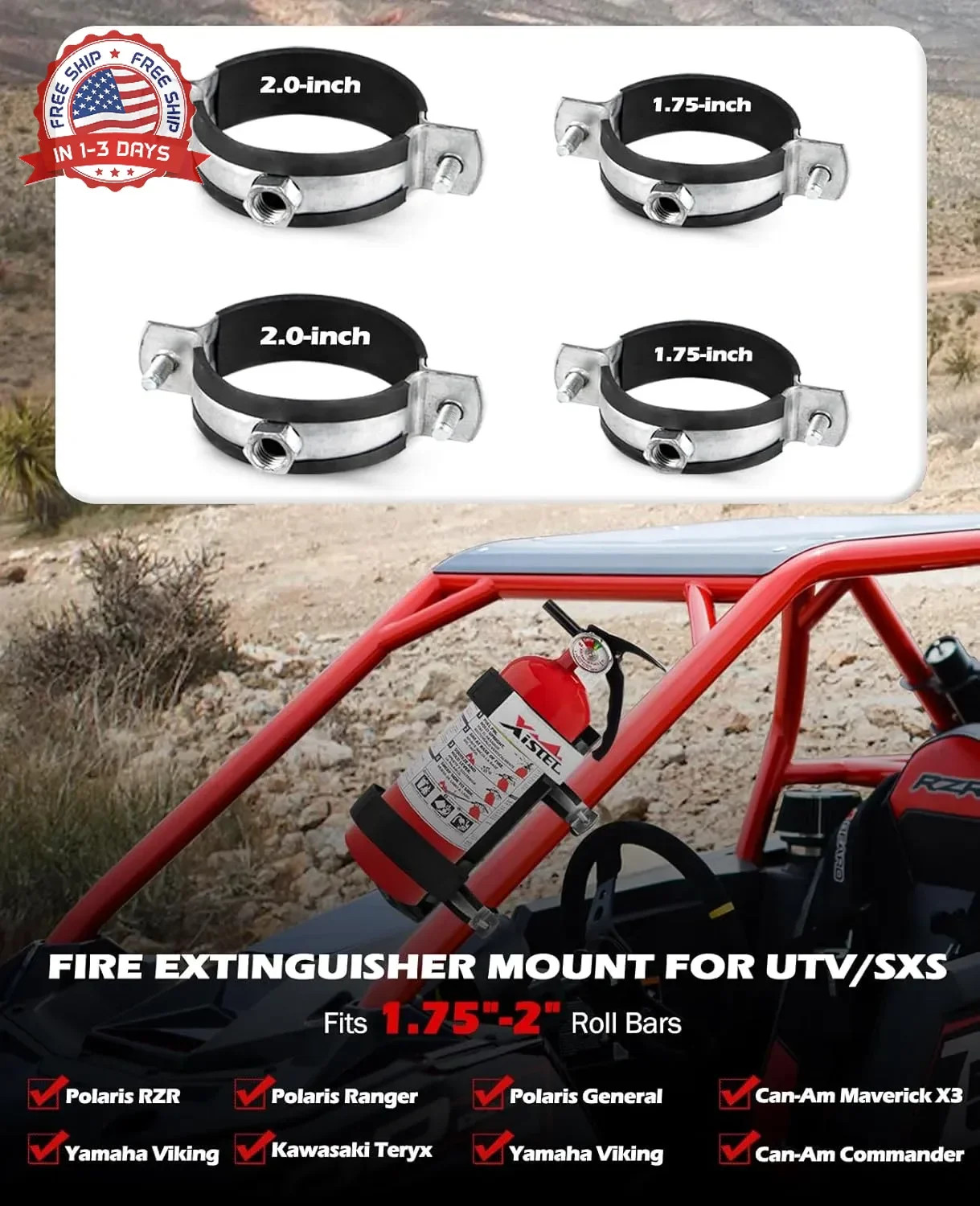 Quick Release UTV Fire Extinguisher Mount Kit Fire Extinguisher Holder Adjustabl