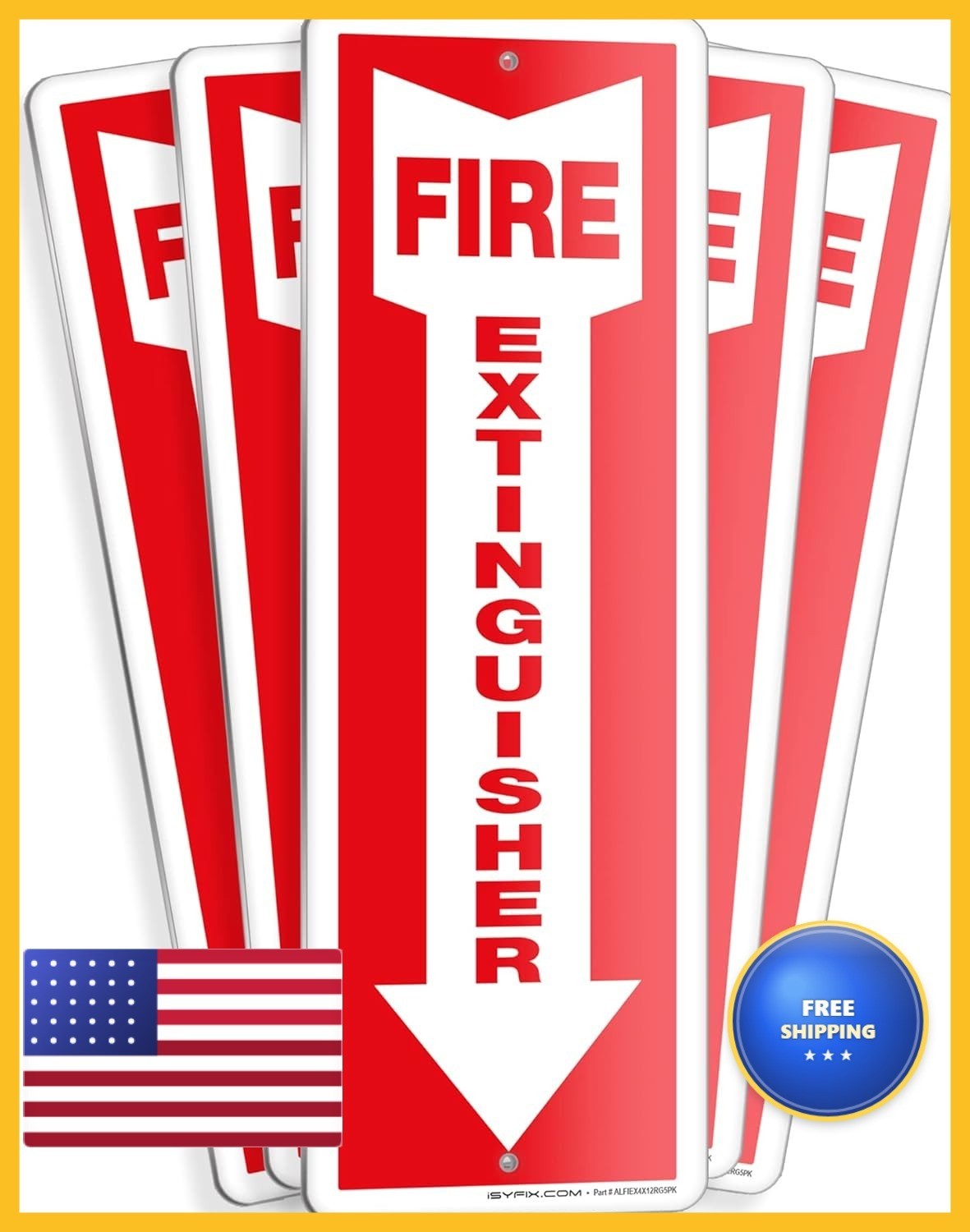 iSYFIX Fire Extinguisher Aluminum Signs – 5 Pack 4×12 Inch – Laminated for Ultim