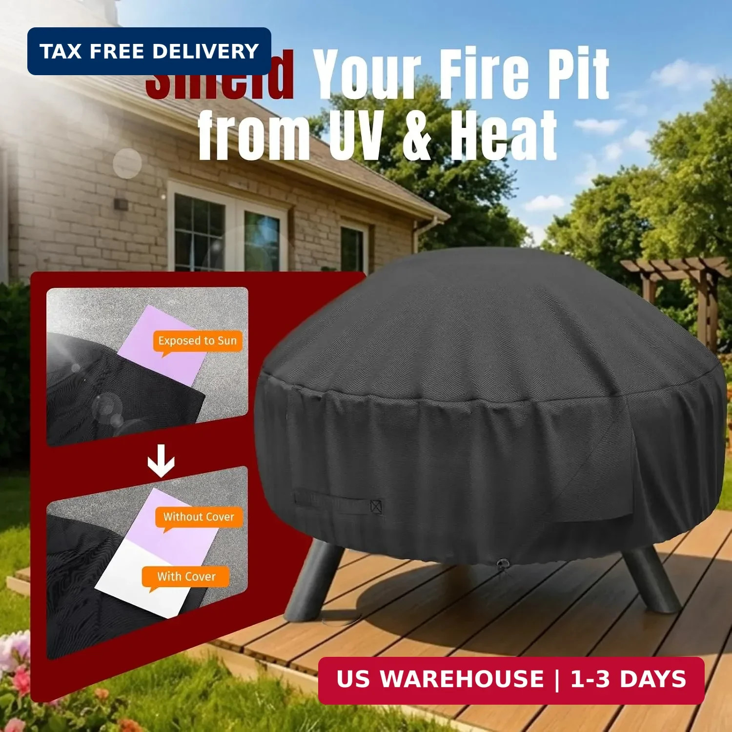 SHINESTAR Round Fire Pit Cover for 22-32 Inch Fire Pit – Waterproof and Windproo