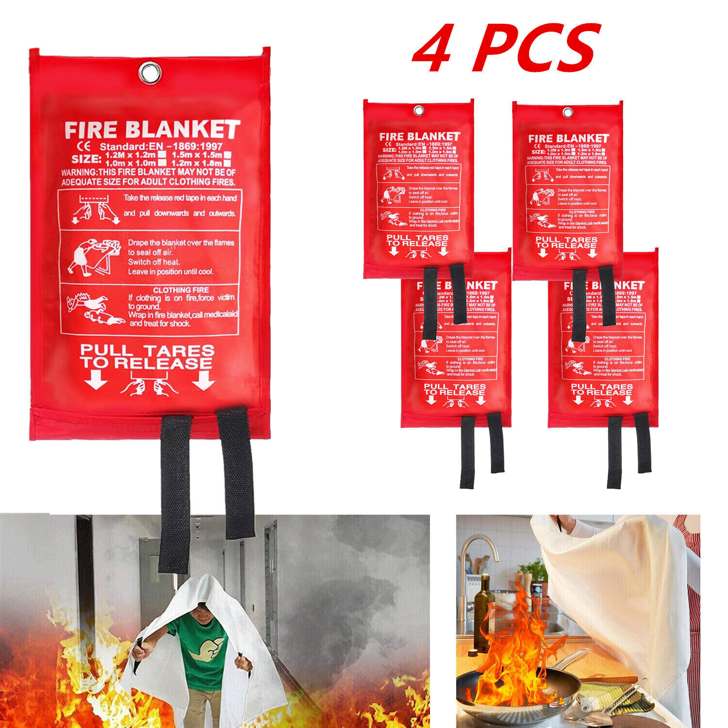 4X Large Fire Blanket Fireproof For Home Kitchen Office Caravan Emergency Safety