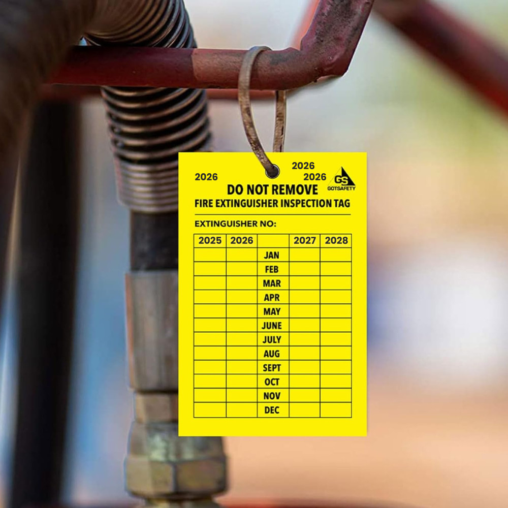 4 Year Fire Extinguisher Inspection Tags [25 Pack], UV/Waterproof, Durable
