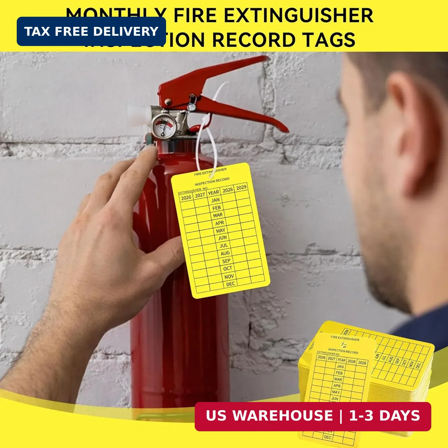 50 Pack 4-Year Fire Extinguisher Monthly Inspection Tags, 2026-2029 Plastic Insp
