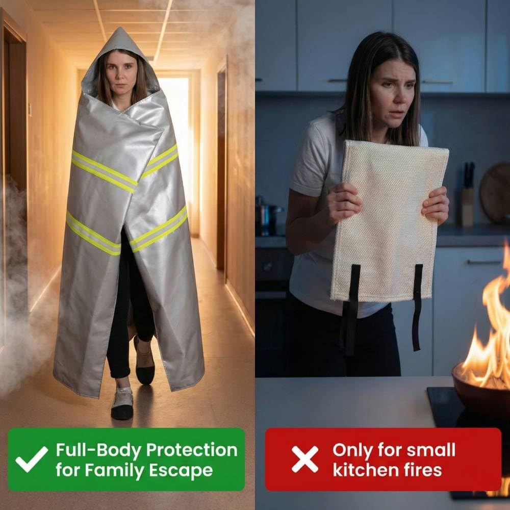 Utypee Emergency Fireproof Cloak with Hood – Silver Silicone Coated Fiberglas…