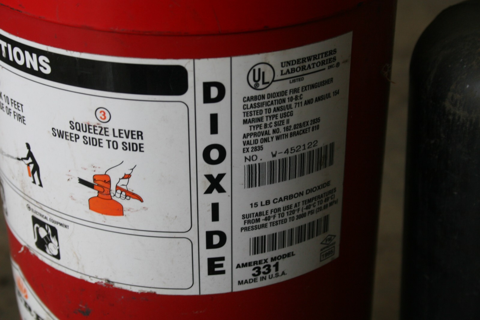 Amerex 331 Fire Extinguisher 10B:C Carbon Dioxide 15 Lb