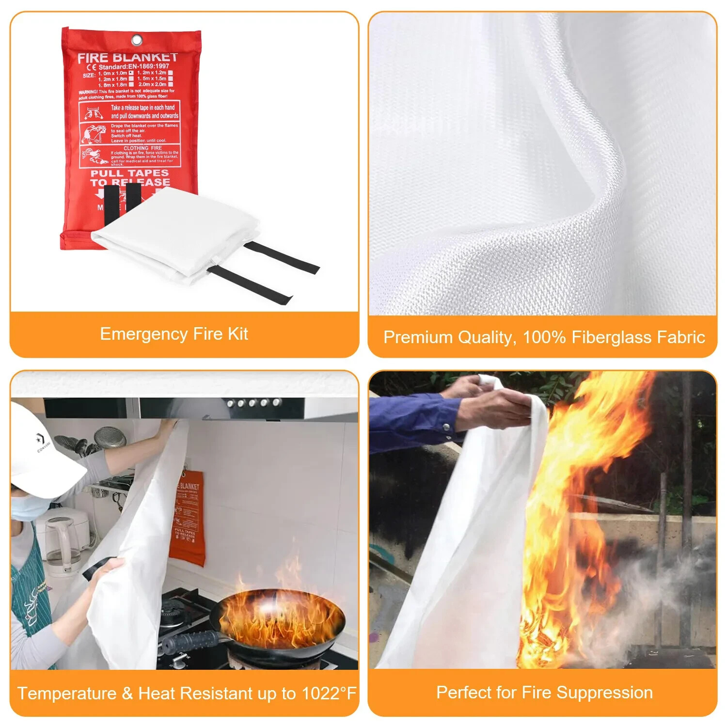 4 PC * 39”x39” Retardant Blankets Large Fire Blanket Fiberglass Emergency