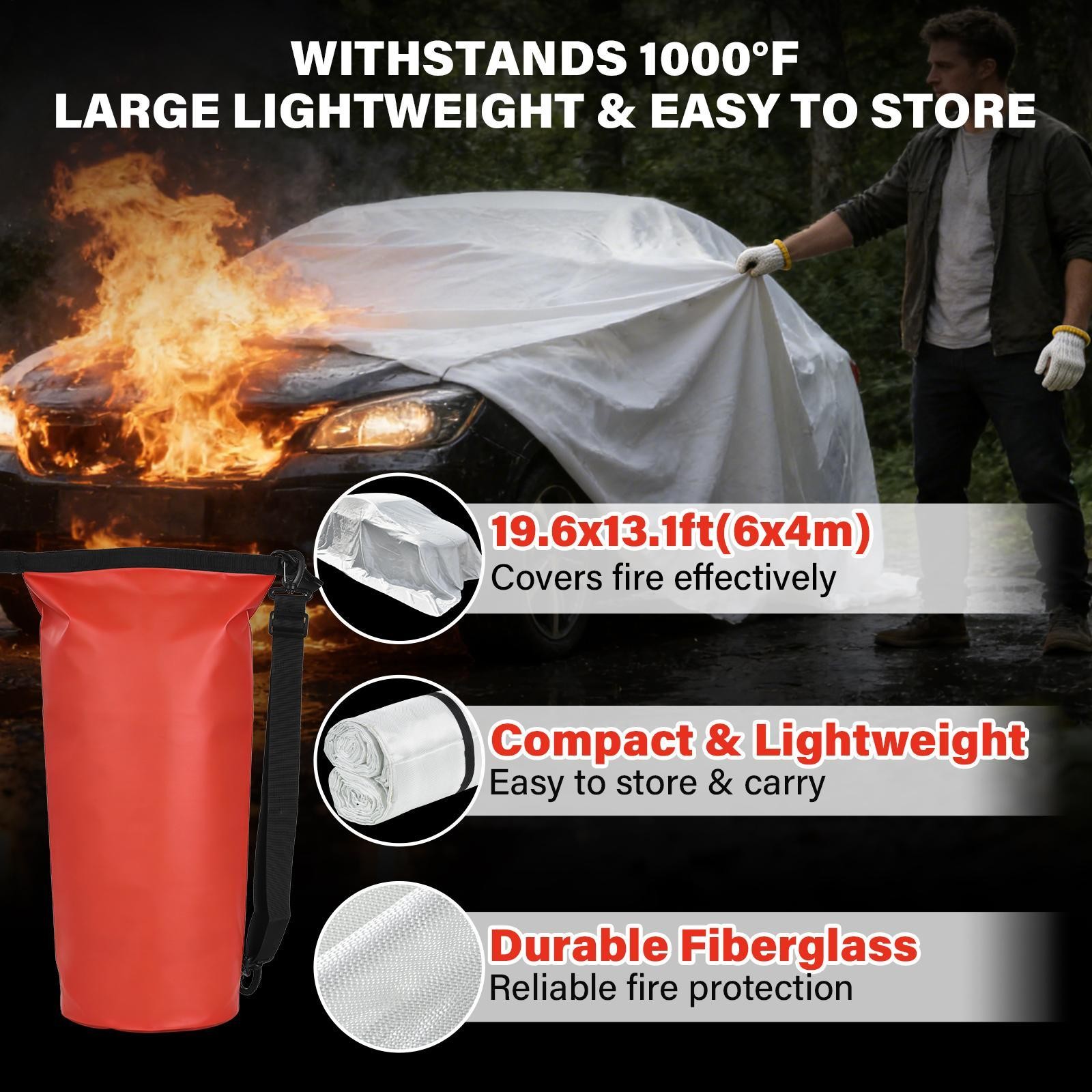 Car Fire Blanket, Emergency Fireproof Blanket for Vehicle, Truck, Motor Vehicle