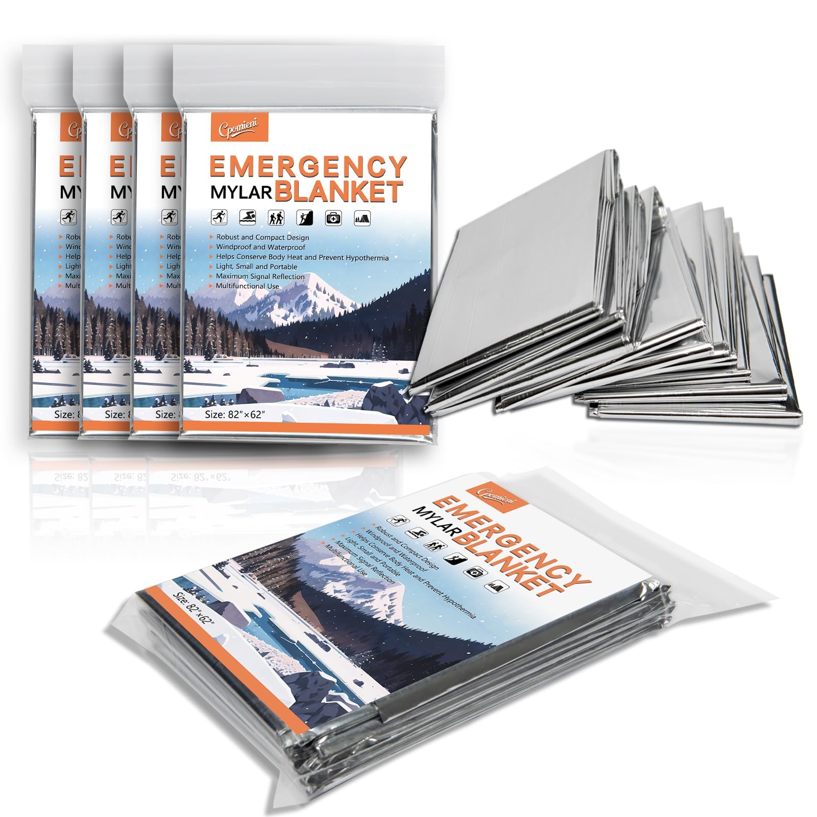 4 Pack -Large 82” x 62” Survival Emergency Mylar Thermal Blankets, Thermal Su…