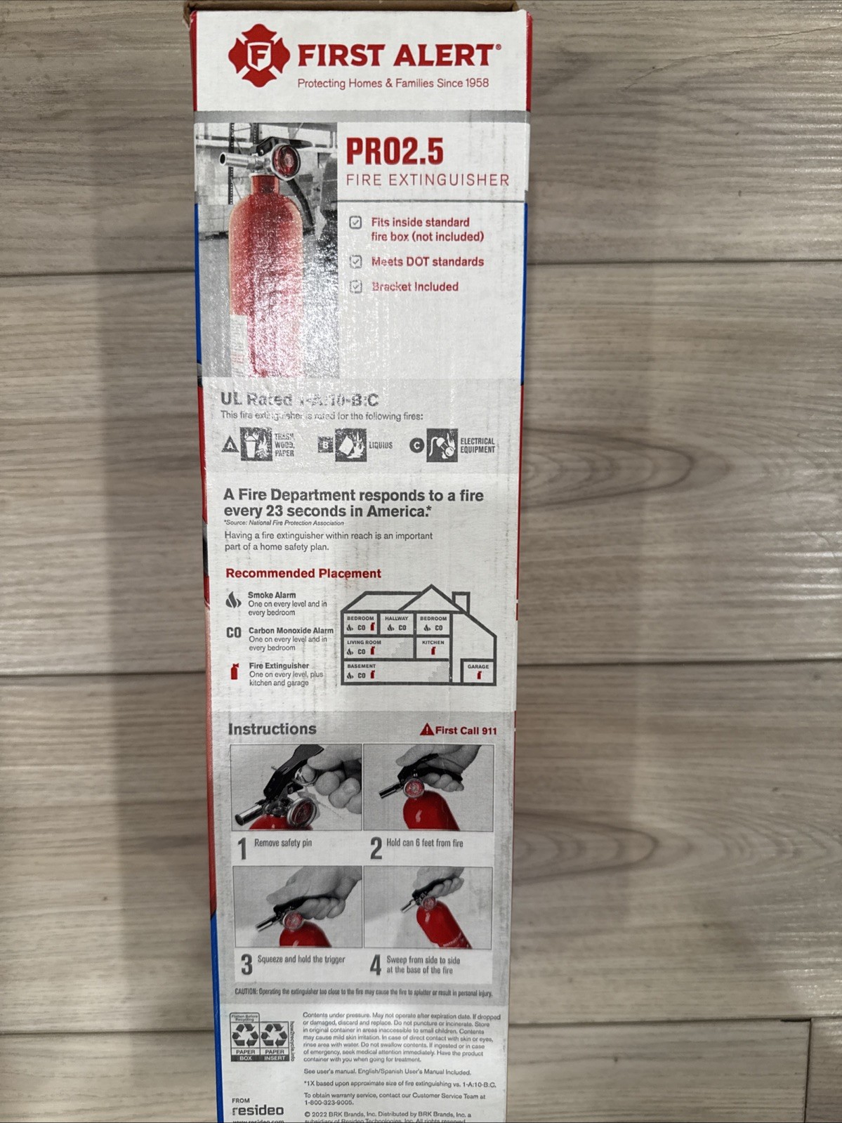 First Alert Pro 2.5 Lb Rechargeable Fire Extinguisher Class ABC UL Rated