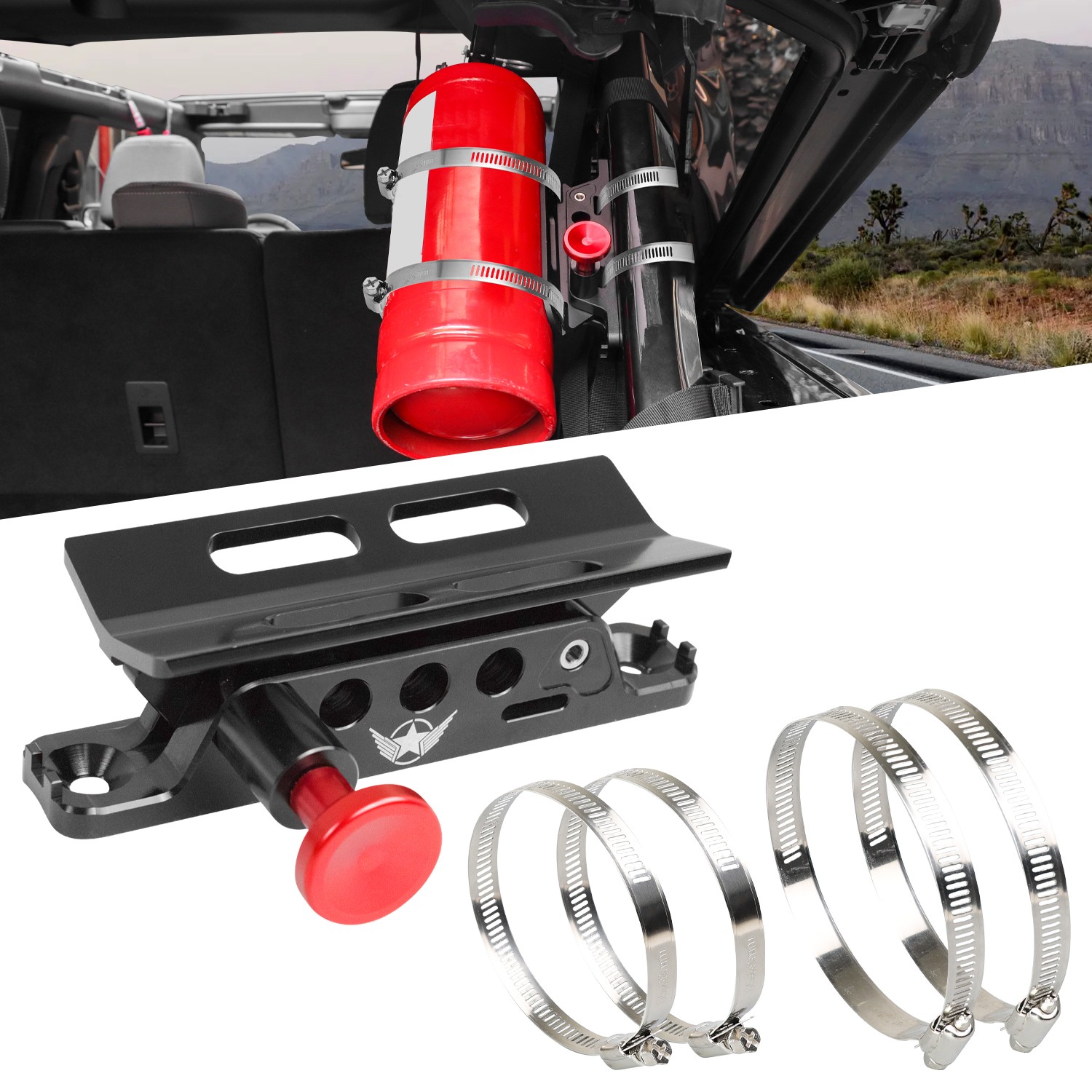 Aluminum Vehicle Quick Release Roll Bar Fire Extinguisher Mount Bracket Holder