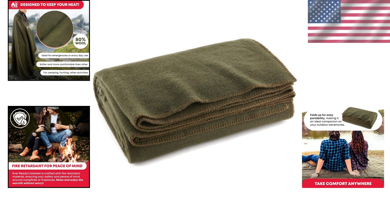 Fire Retardant Olive Drab Green Emergency Blanket – 66″ x 90″ Outdoor Warmth