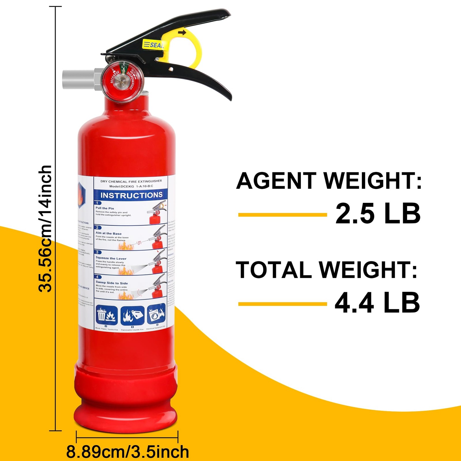 2 Pack ABC Dry Chemical Fire Extinguishers, 2.5 lb 1A:10B:C Rating for Home, Veh