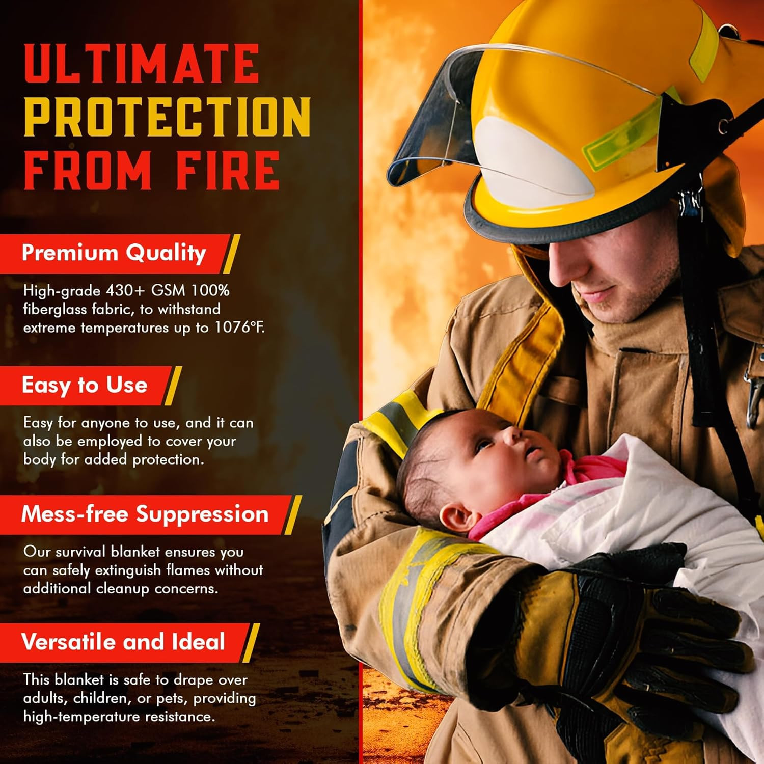 4 Pack Emergency Fire Blanket – 40″x40″ Fireproof Safety Towels for Home & Kitch