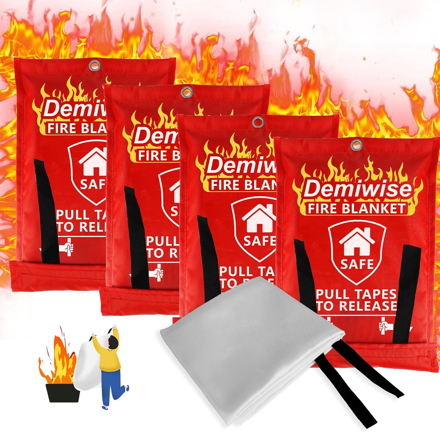 Fire Blankets for Home and Kitchen,4-Pack 40″X40″ Emergency Fire Safety Blankets