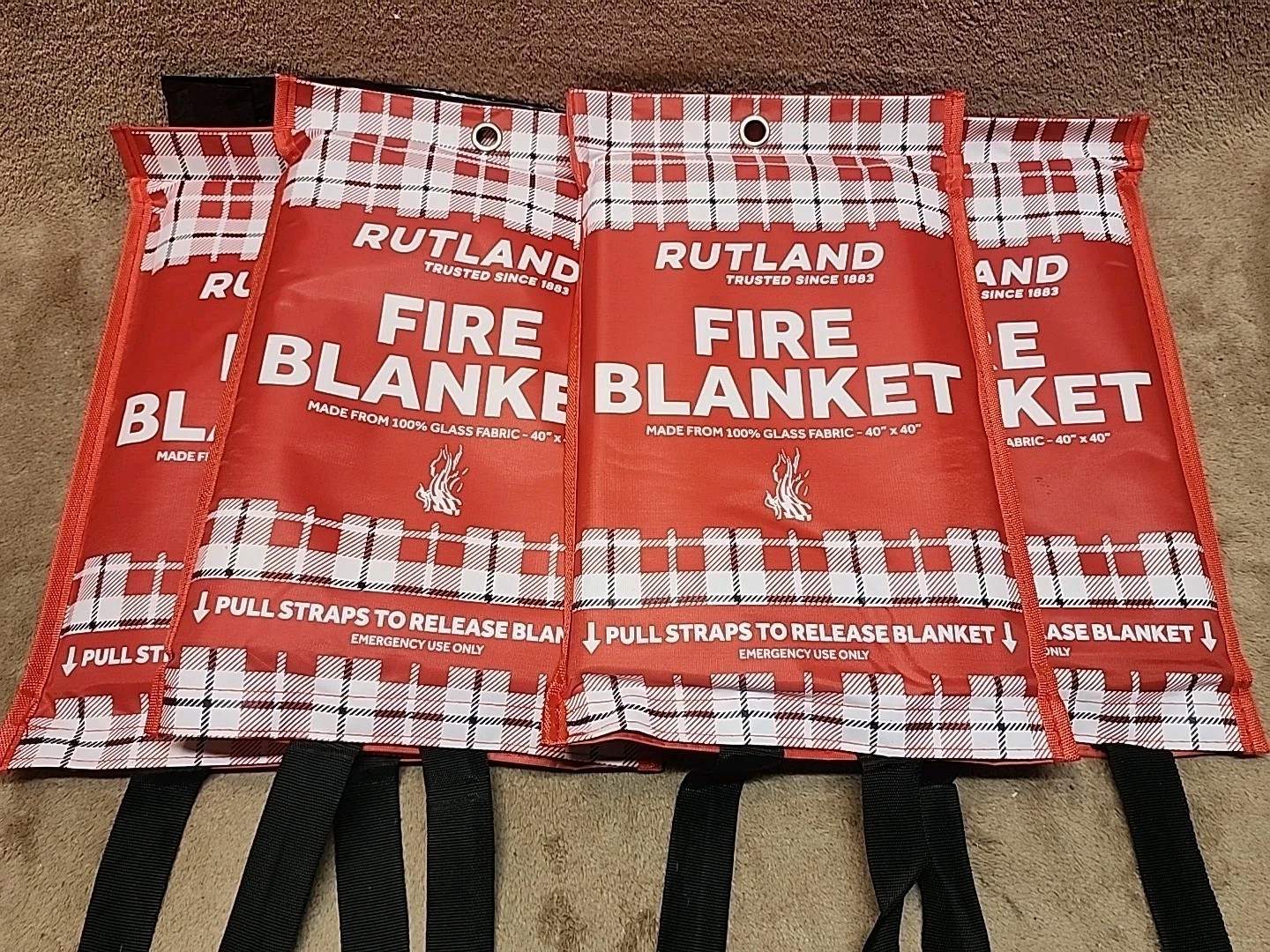 4 Pack: Rutland Fire Blanket for Home and Kitchen Emergency – 40″ x 40″ Blanket