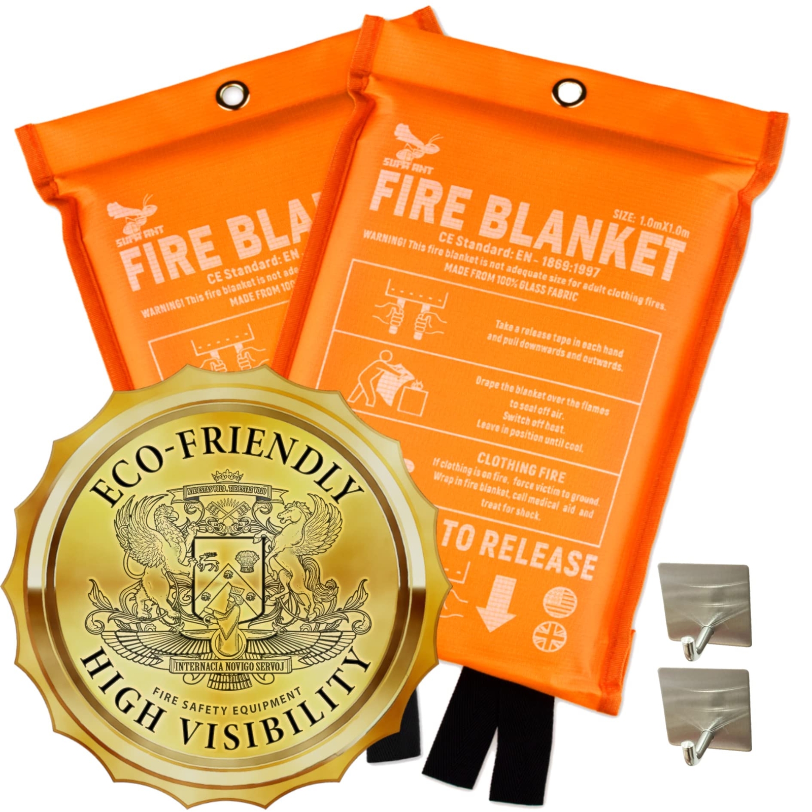 Supa Ant Emergency Fire Blanket for Home and Kitchen – 2 Pack 1500F High Visi…