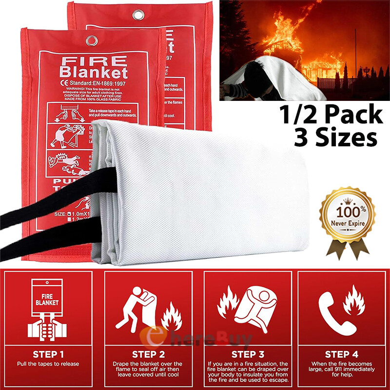 1/2X FIRE BLANKET Fiberglass Emergency Home Retardant Prepared 59”x59” 47″x47″