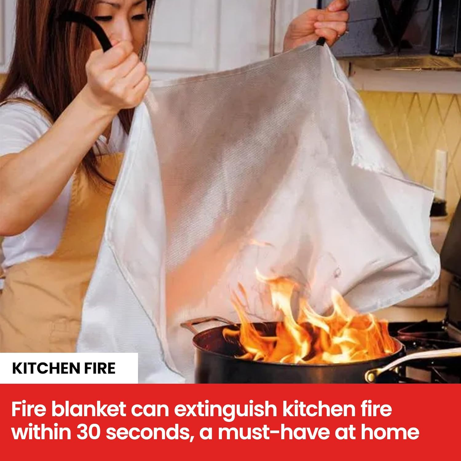 Fire Blanket 4 Pack 40″X40″ – CE Certified Fiberglass, Heat Resistant to 1076°F