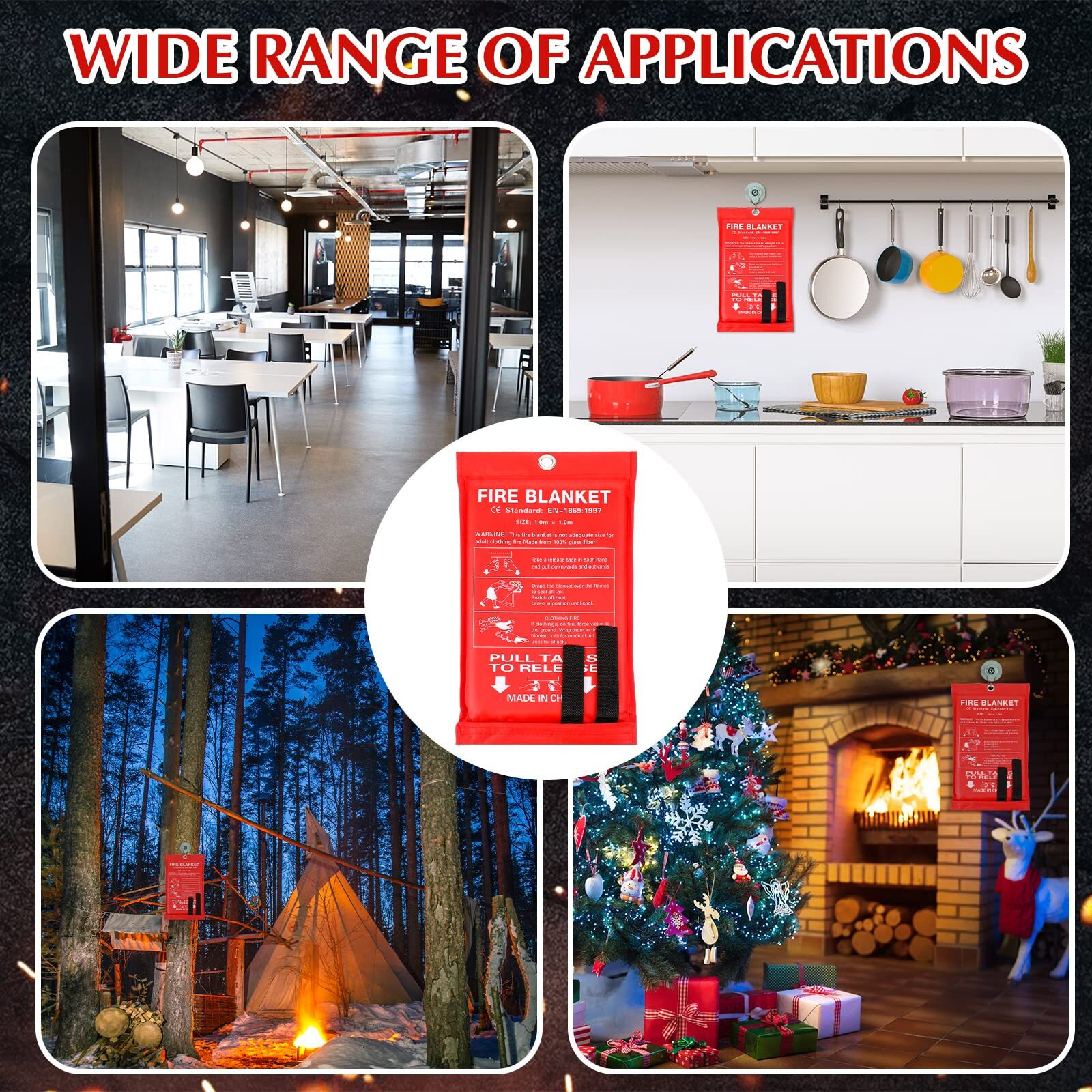 2x Large Fire Blanket Fireproof For Home Kitchen Office Caravan Emergency Safety